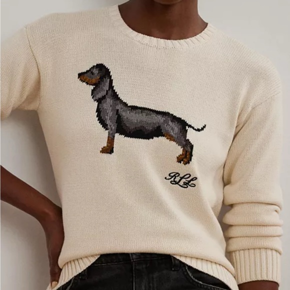 NWT Ralph Lauren Cream Sweater jumper with Dachshund Design L - Picture 1 of 2